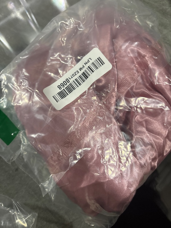 Photo 1 of Satin Bonnet for Sleeping Cap Double Layer Hair Bonnet with Elastic Tie Band for Curly Hair Night Cap (Bean Paste + Pink)