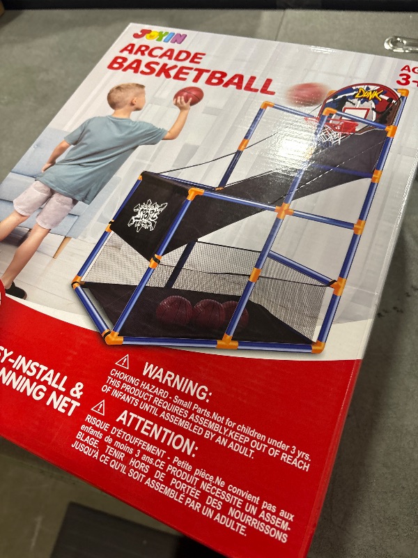 Photo 1 of JOYIN Arcade Basketball Game Set with 4 Balls and Hoop for Kids 3 to 12 Years Old Indoor Outdoor Sport Play - Easy Set Up - Air Pump Included - Ideal for Competition