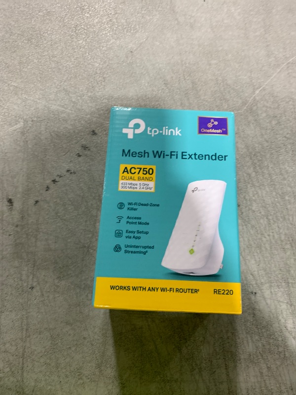 Photo 1 of TP-Link WiFi Extender with Ethernet Port, Dual Band 5GHz/2.4GHz, Up to 44% More Bandwidth Than Single Band, Covers Up to 1200 Sq.ft and 30 Devices, Signal Booster Amplifier Supports OneMesh(RE220)