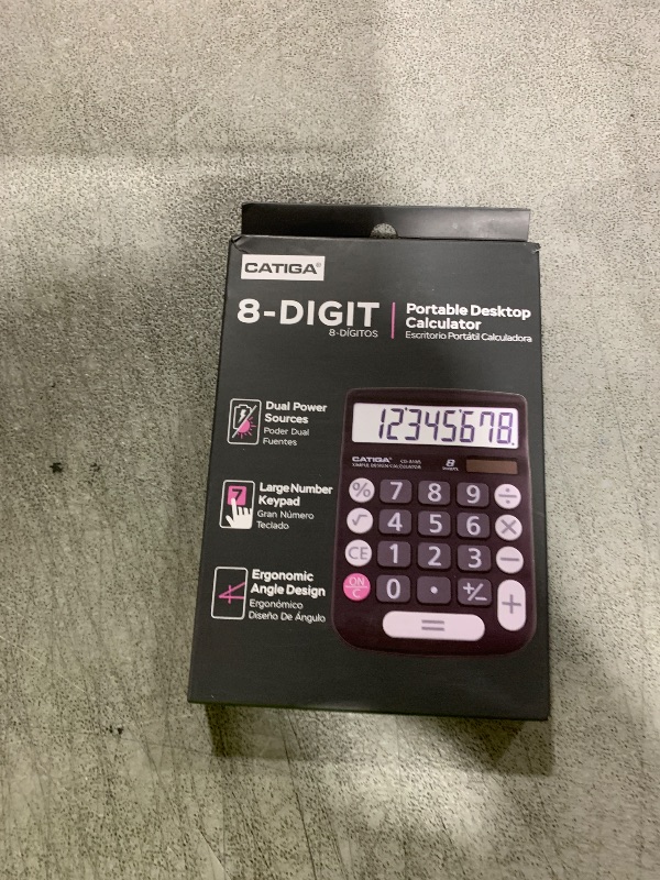 Photo 1 of CATIGA Desktop Calculator 8 Digit with Solar Power and Easy to Read LCD Display, Big Buttons, for Home, Office, School, Class and Business, 4 Function Small Basic Calculators for Desk, CD-8185 Black