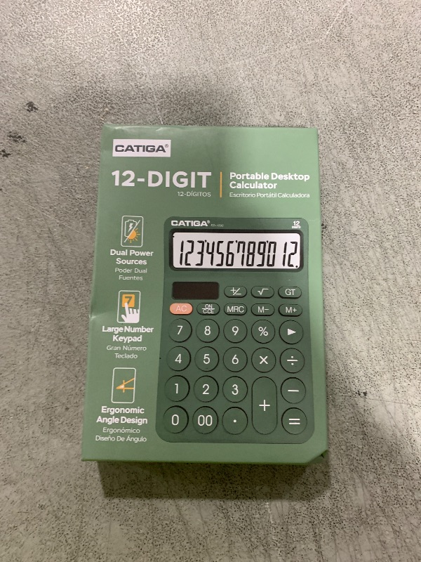 Photo 1 of CATIGA 12 Digit Desktop Calculator Basic Desk Calculator with Large LCD Display, Big Buttons, 4 Function, Solar and Battery Dual Power, for Office, School, Home, SD-1292 Green