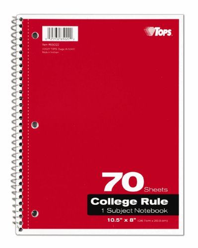 Photo 1 of Tops Theme Book, College Rule Spiral Notebook, 1-Subject, Assorted Color Covers, 85 Bright, 70 Sheets per Book (65022)
