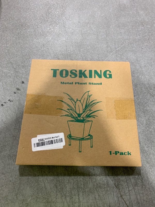 Photo 1 of TOSKING Heavy Duty Metal Plant Stand - 9-inch Round Tray with Geometric Pattern, Adjustable Leveling Feet & Rust-Resistant Finish for Indoor/Outdoor Use