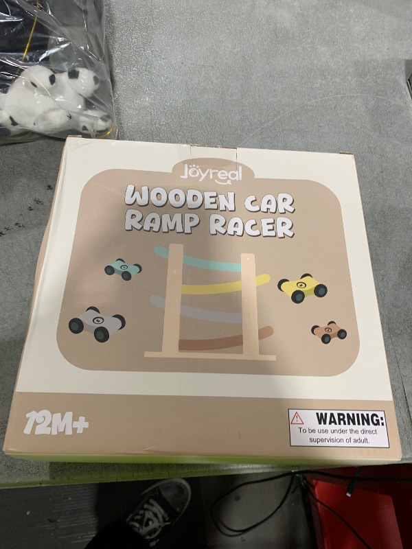 Photo 1 of Car Ramp Toys for One Year Old Boy Birthday Gifts, Wooden Montessori Toys for 1 2 Year Old, Race Track Truck Toy with 4 Mini Cars/1 Parking Lot, First Christmas Birthday Gifts for Toddlers 1-3-2-4