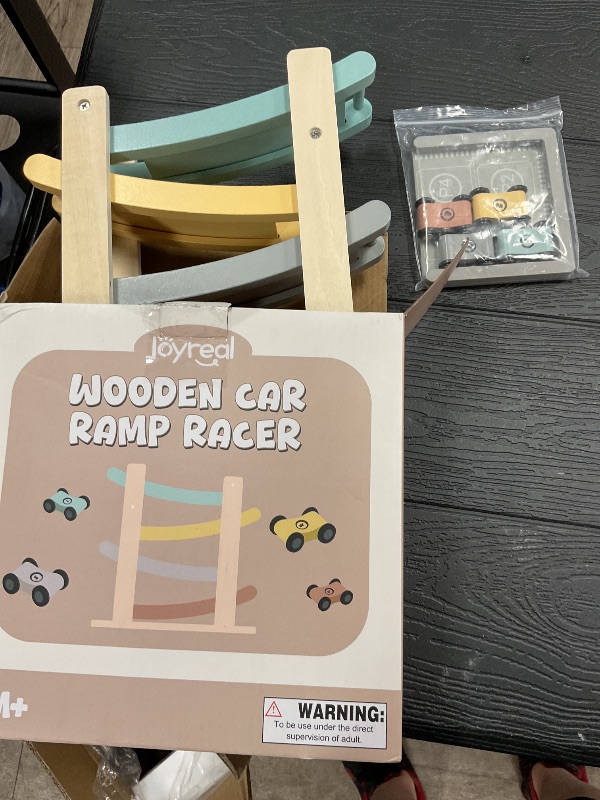 Photo 1 of Car Ramp Toys for One Year Old Boy Birthday Gifts, Wooden Montessori Toys for 1 2 Year Old, Race Track Truck Toy with 4 Mini Cars/1 Parking Lot, First Christmas Birthday Gifts for Toddlers 1-3-2-4