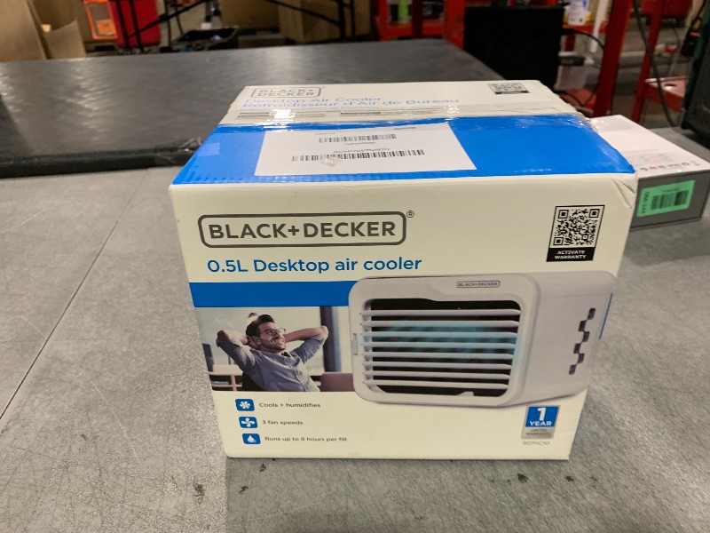 Photo 1 of BLACK+DECKER Desktop Air Cooler, Personal Portable Fan with 3-Speeds, Evaporative Air Cooler with 0.5L Water Tank, Air Cooler Fan for Desk, Home, Office, Bedroom, and more, BDMC10, White/Gray