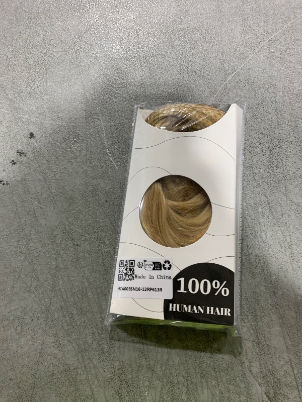 Photo 1 of Charites Halo Hair Extensions Real Human Hair Invisible Wire Extensions with Transparent Fish Line Adjustable Size Golden Brown & Bleach Blonde 16 inch