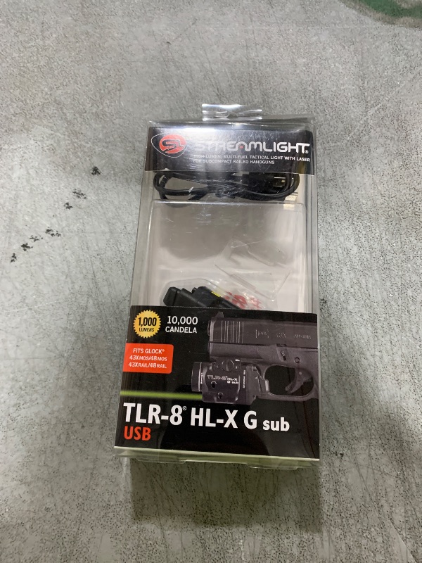 Photo 1 of Streamlight 69476 TLR-8 HL-X G sub USB 1000-Lumen Weapon Rail-Mounted Rechargeable Tactical Flashlight with Integrated Green Aiming Laser for Glock 43X/48 MOS and 43X/48 Rail Only, Black