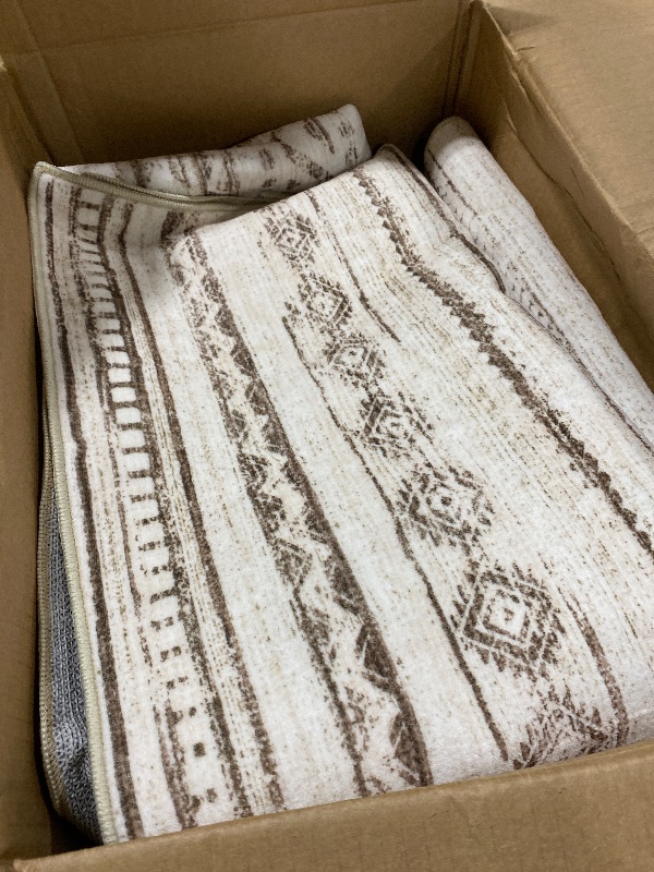 Photo 1 of Large Living Room Area Rug 7x9: Soft Machine Washable Boho Moroccan Farmhouse Rugs for Bedroom Under Dining Table - Non-Slip Neutral Morden Indoor Floor Rug Carpet for Home Office Decor - Dark Brown