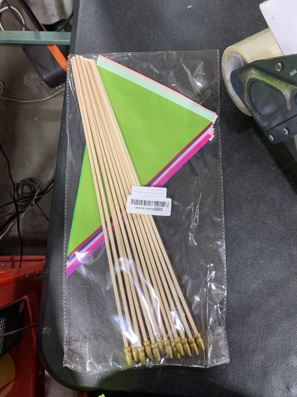 Photo 1 of WEITBF 12Pcs 8×12 Inch Solid White Red Orange Yellow Green Blue Purple Black Pink Pennant Flags Set Small Mini Blank Sublimation DIY Triangle Flags on Stick Handheld Solid Color Graffiti Flag