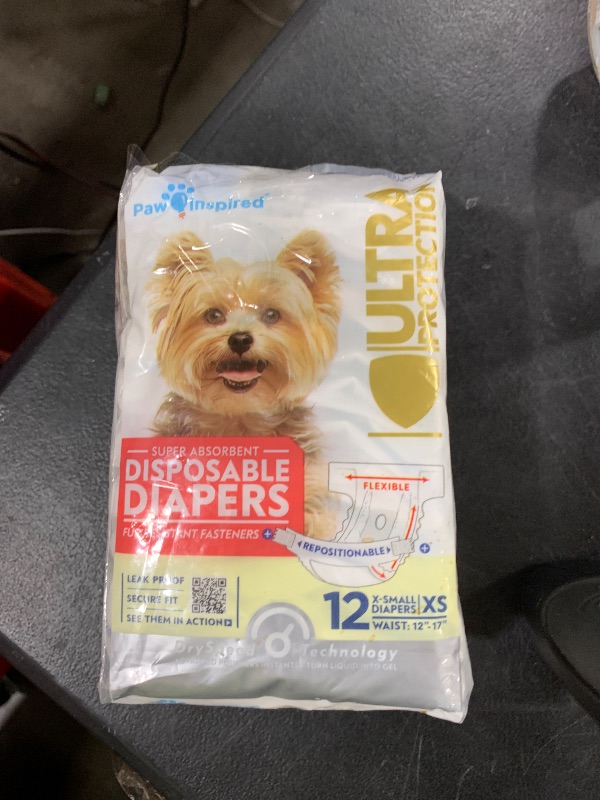 Photo 1 of Paw Inspired Disposable Dog Diapers | Female Dog Diapers Ultra Protection | Diapers for Dogs in Heat, Excitable Urination, or Incontinence (12&144 Count) (X-Small (12 Count))