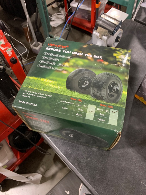 Photo 1 of USCaster 4.10/3.50-4 Tire and Wheel Flat Free,10-Inch Solid Wheel Replacement with 5/8 Extra 3/4 &1/2 Bearings,2.2" Offset Hub -Compatible with Hand Truck,Wheelbarrow,Dolly(Wave,Gray)