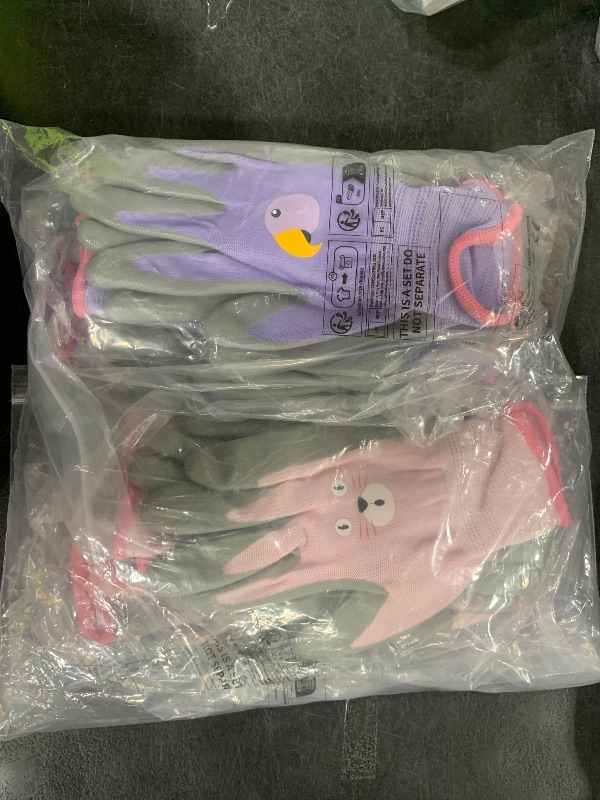 Photo 1 of ANDANDA Kids Gardening Gloves for Age 9-12, Nitrile Coated Children Yard Work Gloves with Grip, Seamless Knitted Nylon Suitable for Toddlers, Children, Girls/Boys, Blue& Pink&Purple, 6 Pair, Size 6/XL