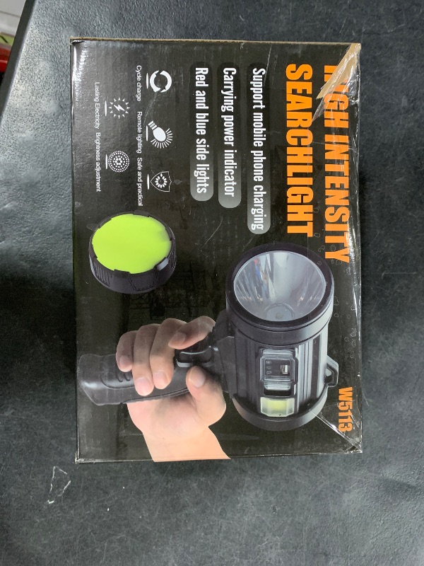 Photo 1 of Kmivo Rechargeable Spotlight, 99,000 Lumens Super Bright Handheld Led Flashlight, Outdoor Spot Light with Cob Light and Solar Panelsfor Boating Camping