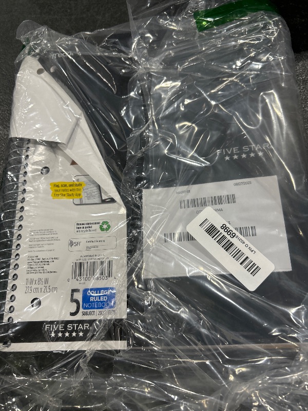 Photo 1 of Five Star Spiral Notebook + Study App, 5 Subject, College Ruled Paper, 8-1/2" x 11", 200 Sheets, Fights Ink Bleed, Water Resistant Cover, Black (72081)