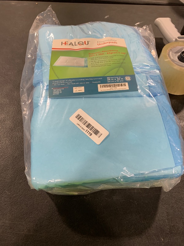 Photo 1 of Healqu Disposable Underpads - Absorbent Incontinence Bed Pads for Adults, Kids, Elderly, and Pets - Fluid and Urine Bed Protection - Large, Thick, Fluff and Polymer Chux (24x36 Pack of 50)