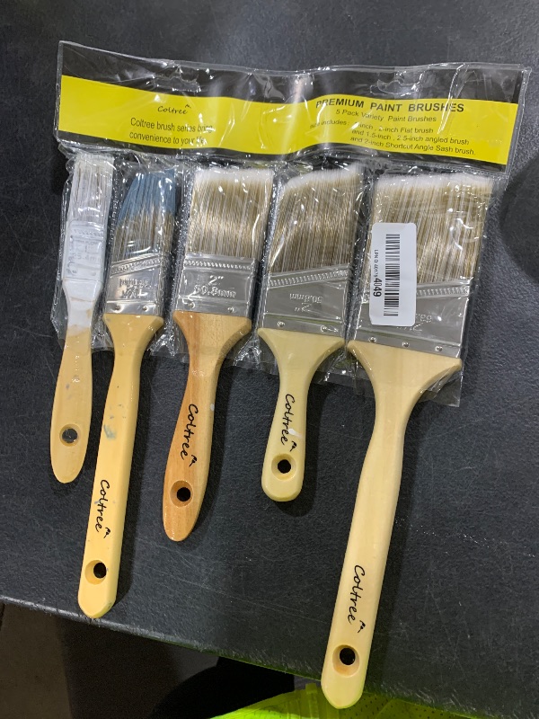 Photo 1 of Coltree Paint Brushes Set - 5 Pcs Flat & Angle Paintbrushes for Wall & Trim, Suitable for Oil & Water-Based Paints, Stains