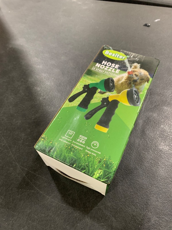 Photo 1 of Besiter Garden Hose Nozzle Sprayer: 2 Pack 10 Watering Patterns Water Hose Spray Nozzles for Garden Hose Heavy Duty Hose Head Hose Attachment for Garden Hose YellowGreen
