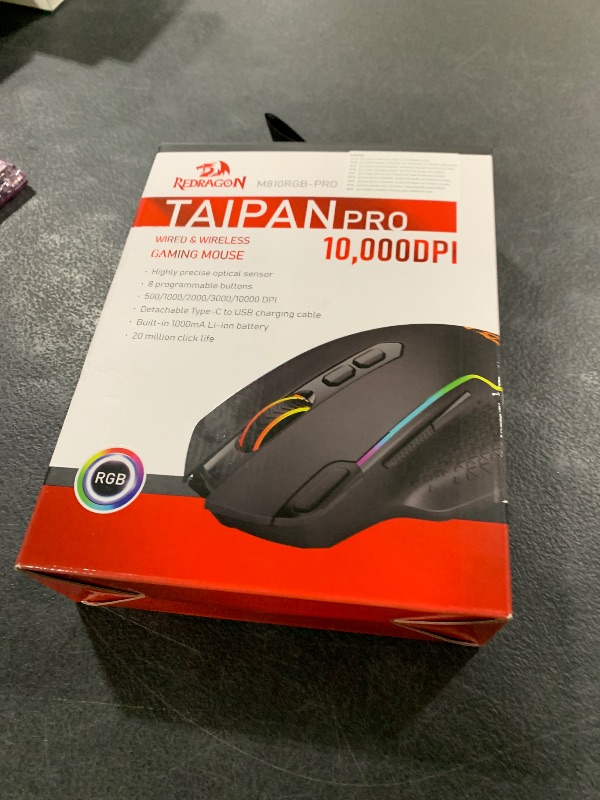 Photo 1 of Redragon M810 Pro Wireless Gaming Mouse, 10000 DPI Wired/Wireless Gamer Mouse w/Rapid Fire Key, 8 Macro Buttons, 45-Hour Reliable Power Capacity and RGB Backlit for PC/Mac/Laptop