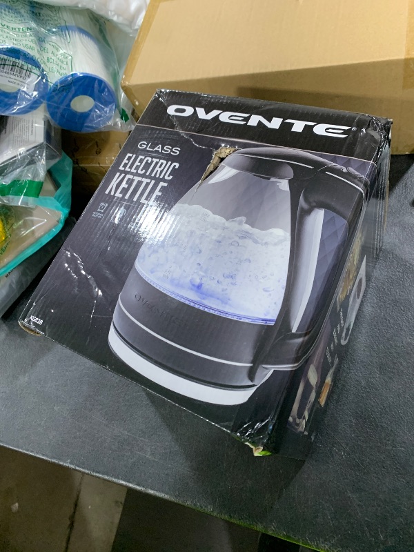 Photo 1 of OVENTE Electric Kettle, 1.5L Borosilicate Glass Countertop Water Heater and Boiler for Coffee or Tea, BPA-Free, Auto Shut-Off, Boil-Dry Protection, Removable and Washable Spout Filter, Black KG83B