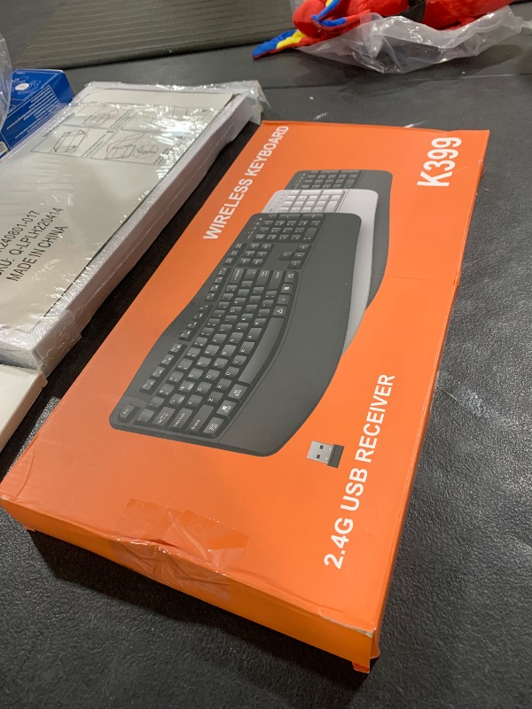 Photo 1 of QUASIO Ergonomic Wireless Keyboard with Wrist Rest, Wave Keys, Comfortable Natural Typing, 2.4GHz Full Size Ergo Wireless Computer Keyboard for Multi-OS, Windows, Mac OS Laptop/PC/Notebook (Black)