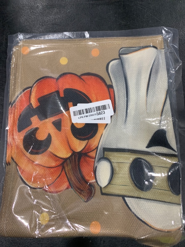 Photo 1 of Croar Halloween Spooky Ghost Boo Placemats Set of 4, Black Cat Jack O Lantern Pumpkin Dining Place Mats Table Decor Pet Lover Gifts, Funny Polka Dots Home Kitchen Decoration 12 x 18 Inches