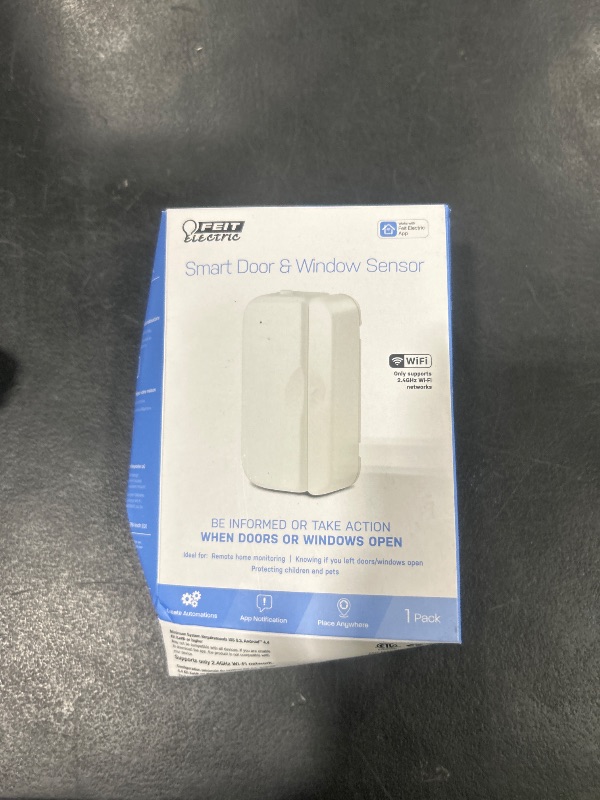 Photo 1 of Feit Electric Smart WiFi Door and Window Sensor, Battery Powered, 2.4GHz No Hub Required, Remote Home Monitoring, Not Compatible with Other Security Systems, MOT/Door/WiFi/BAT