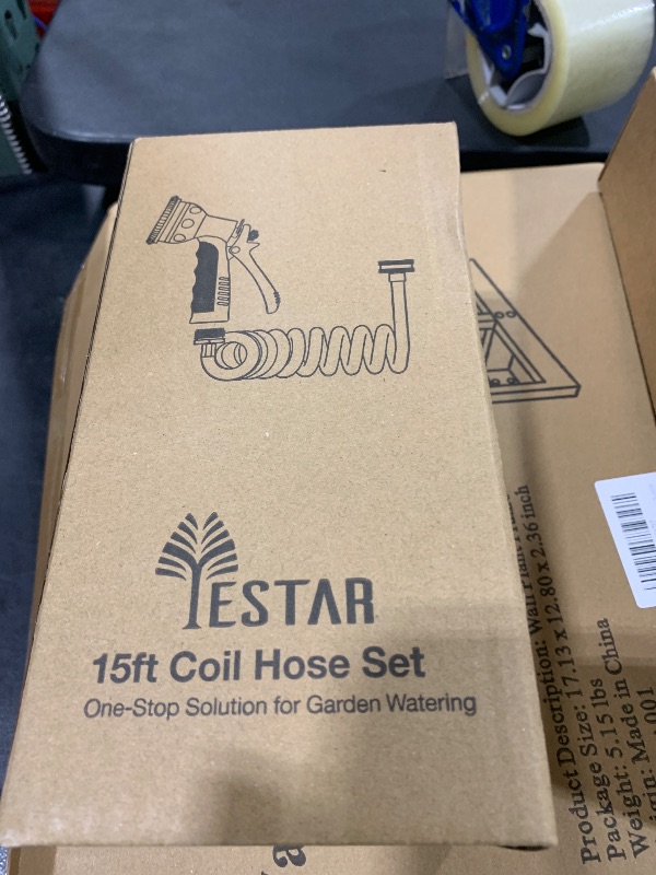 Photo 1 of Coil Hose 15FT EVA Coil Garden Hose With 3/4'' Brass Connector Coiled Water Hose Lightweight And No Kink Includes 7 Patterns Spray Nozzle For Outdoors Lawn Watering Car Washing
