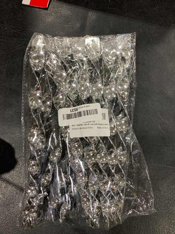 Photo 1 of 12 Pack Silver Spiral Bird Repellent Reflective Scare Rods, Hanging Plastic Rod Bird Deterrent Device, Glossy Finish Wind Spinner Scare Animals Away Outside Patio Lawn Garden Trees Decorations