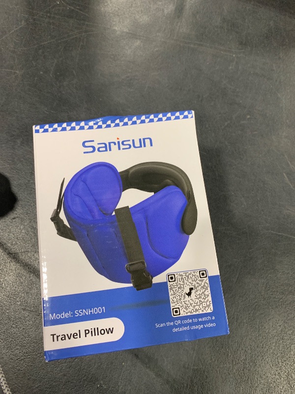Photo 1 of SARISUN Travel Pillows for Airplanes, Airplane Pillow for Long Flight, Airplane Head Strap with Sleep Eye Mask, 360° Support Headrest for Car Trip, Travel Essentials Stop Bobblehead, Mottled Blue