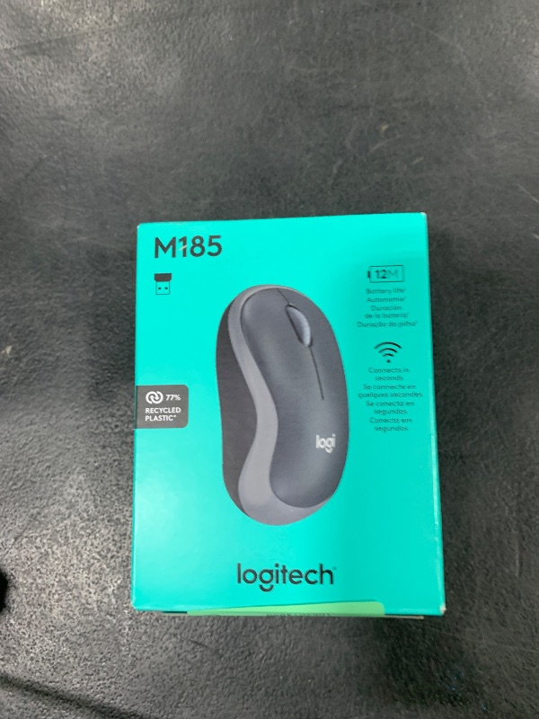 Photo 1 of Logitech M185 Wireless Mouse, 2.4GHz with USB Mini Receiver, 12-Month Battery Life, 1000 DPI Optical Tracking, Ambidextrous PC/Mac/Laptop - Swift Grey