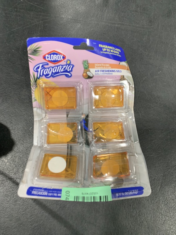 Photo 1 of Clorox Fraganzia Adhesive Air Freshening Gels in Island Escape, 6pk | No-Plug, Battery-Free Air Freshener for Garbage Cans & More, 6 Air Freshener Units