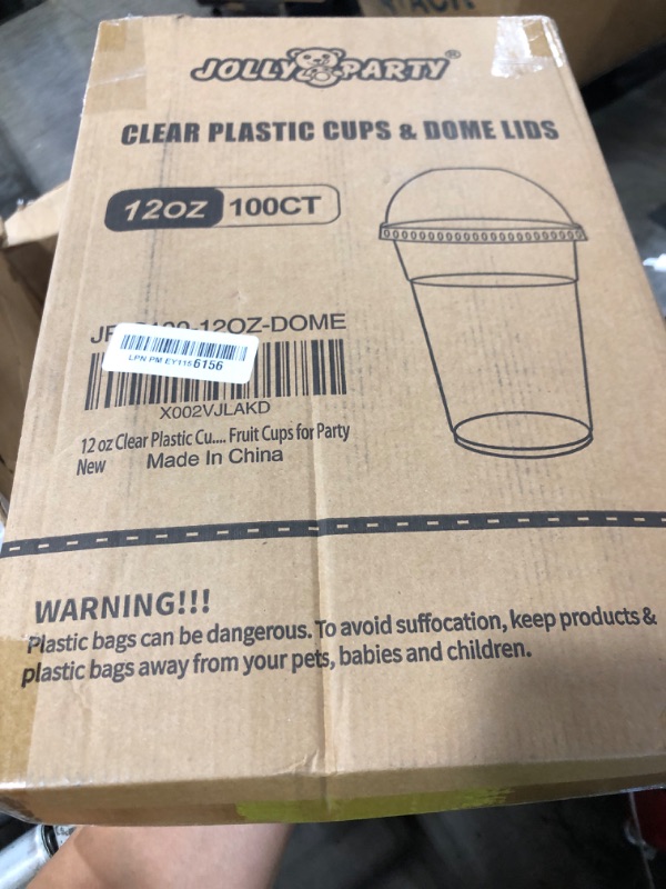 Photo 1 of 100 PACK 12 oz Clear Plastic Cups with Dome Lids, Disposable Dessert Parfait Cups for Ice Cream, Iced Cold Coffee Drinks, Cupcake, Fruit for Party