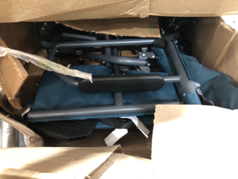 Photo 1 of Medline Durable Folding Steel Transport Wheelchair with 12-Inch Wheels, 19-Inch Seat Width, Gray Frame, Microban, Teal Upholstery
