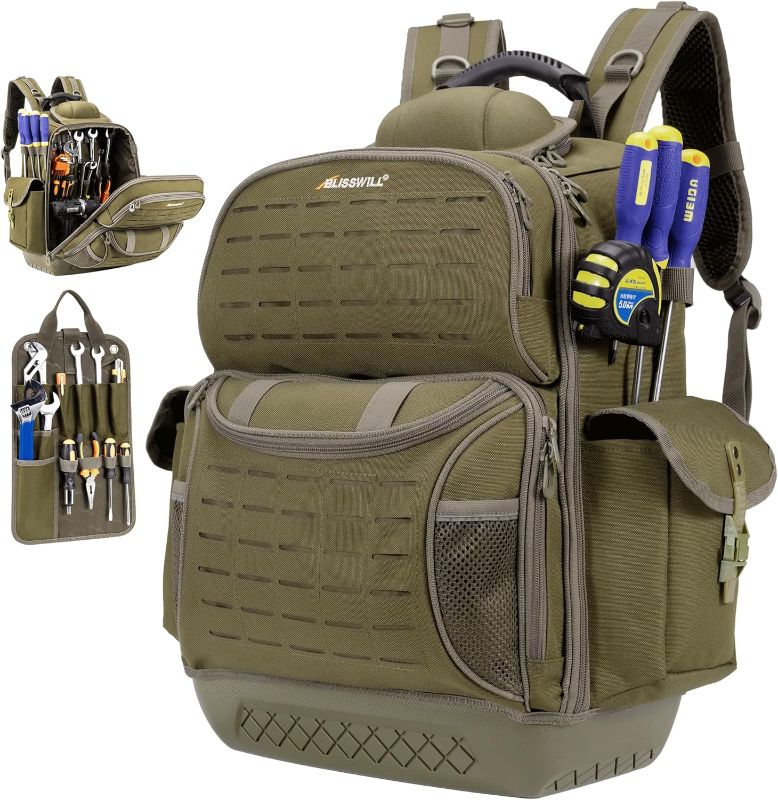 Photo 1 of BLISSWILL Tool Bag Backpack for men,Heavy Duty Tool Backpack Bag with Waterproof Molded Base?62 Pockets/40 Loops Heavy Duty Tools Organizer Bags/Electrician/Industrial/Construction Work Backpack
