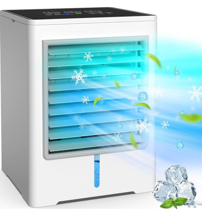 Photo 1 of Portable Air Conditioners, Evaporative Air Cooler with 3 Speeds, USB Touch Personal Air Conditioner with 1/3/6H Timing, Mini Desktop Cooling Fan for Room Office Bedroom Camping Car Tent Desk Dorm
