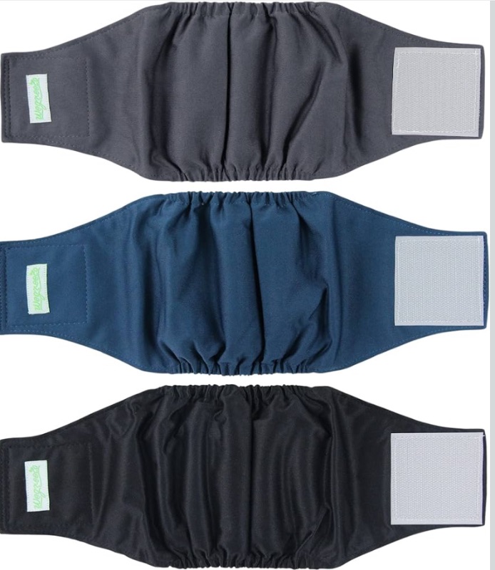 Photo 1 of Wegreeco Washable Male Dog Belly Band - Pack of 3 - Washable Male Dog Belly Wrap, Small Doggie Dog Diapers Male for Doggy Puppy (Black, Charcoal, Navy, Small)