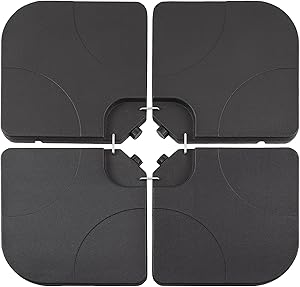 Photo 1 of VECELO 4-Piece Heavy-Duty Cantilever Offset Patio Umbrella Base/Stand Outdoor, Square Plate Set with Lock Pins, Easy-Fill Spouts for Water/Sand, for Garden, Backyard and Poolside, Black
