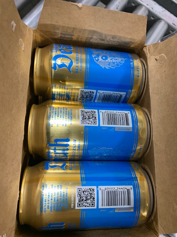 Photo 1 of Liquid Death, Blueberry Buzzsaw Flavored Iced Tea, 12-Pack (12 oz Cans), Blueberry Flavored Black Tea, Low Calorie, No Artificial Sweeteners, B12 & B6 Vitamins