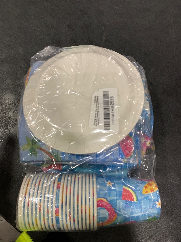 Photo 1 of 141Pcs Pool Party Decorations for 20 Guests - Summer Beach Birthday Party Plates and Napkins Forks Knives Straws for Baby Shower Swimming Pool Summer Birthday Decorations