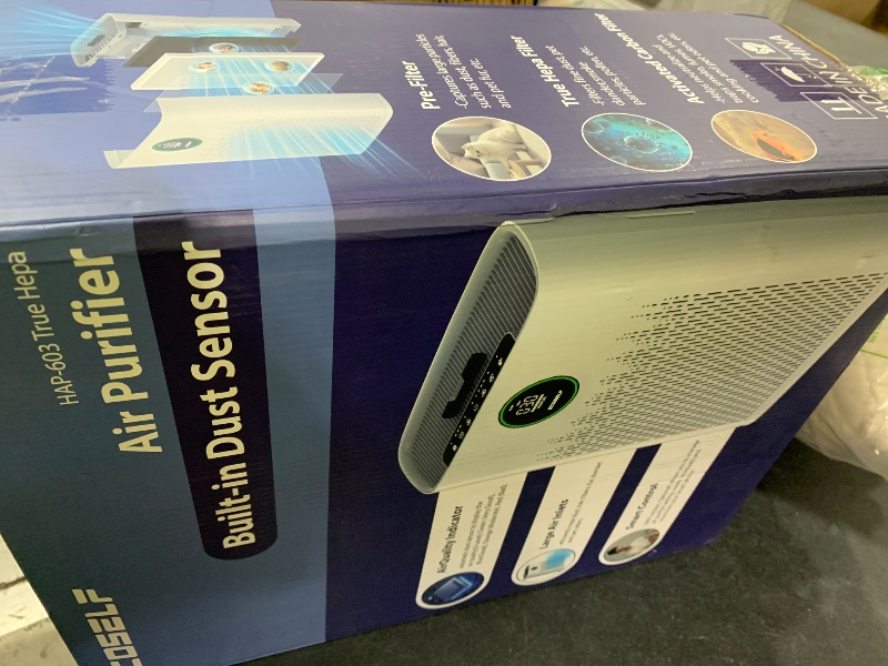 Photo 1 of ECOSELF Smart Air Purifier for Home Large Rooms, with WiFi Control, Covers Up to 2400 Ft², Smart Mode, AQI Display, 22dB Sleep Mode & Aromatherapy with 2X-Power Filtration, HAP603WF, Bright White