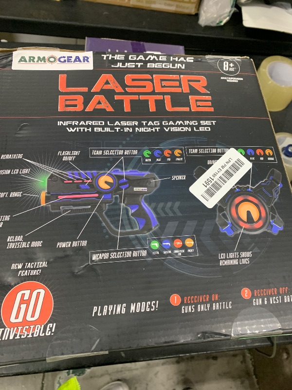 Photo 1 of ArmoGear Set of 4 Laser Tag Guns with Vests - Laser Tag Set for Kids and Adults - Toy Guns with 150 ft Range, Night Vision, Invisibility Mode - Battery Operated - Multiplayer Outdoor Game for Ages 8+