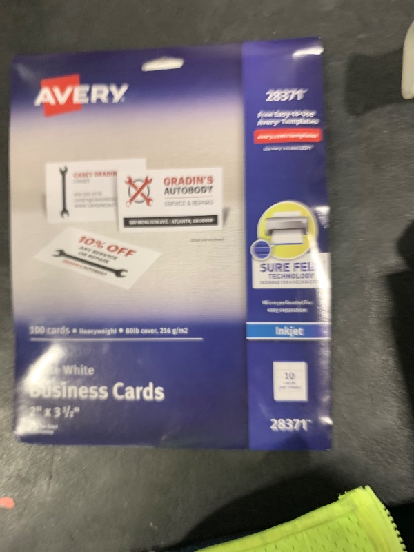 Photo 1 of Avery Printable Business Cards with Sure Feed Technology, 2" x 3.5", White, 100 Blank Business Cards, Inkjet Printer Paper (28371)