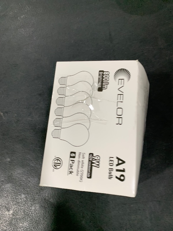 Photo 1 of evelor 6-Pack A19 LED Light Bulbs,60 Watt Equivalent Soft White 2700K with E26 Base,Efficient 9W,800 Lumens Non-Dimmable Warm White LED Bulbs,15000 Hours, Ideal for Bedroom Living Room