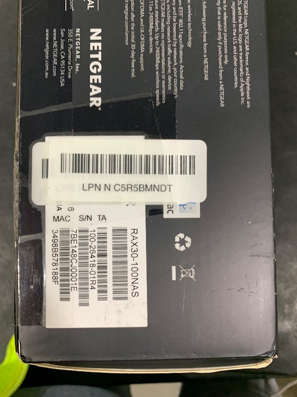 Photo 1 of NETGEAR Nighthawk WiFi 6 Router (RAX30) - Security Features, 5-Stream Dual-Band Gigabit Router, AX2400 Wireless Speed (Up to 2.4 Gbps), Covers Up to 2,000 sq.ft. and 20 Devices