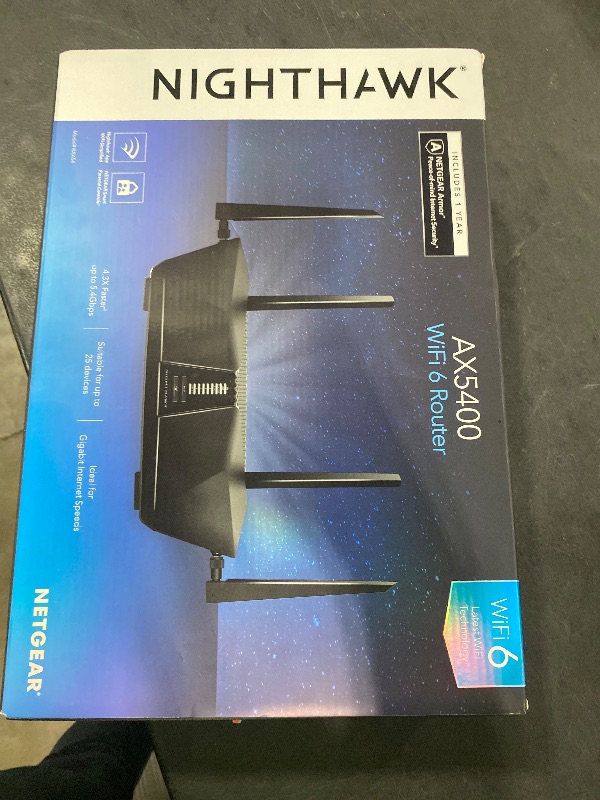 Photo 1 of NETGEAR Nighthawk 6-Stream Dual-Band WiFi 6 Router (RAX54S) – Security Features, AX5400 Wireless Speed, Up to 5.4 Gbps, Covers up to 2,500 sq. ft., 25 Devices - 1-Year Armor Subscription Included
