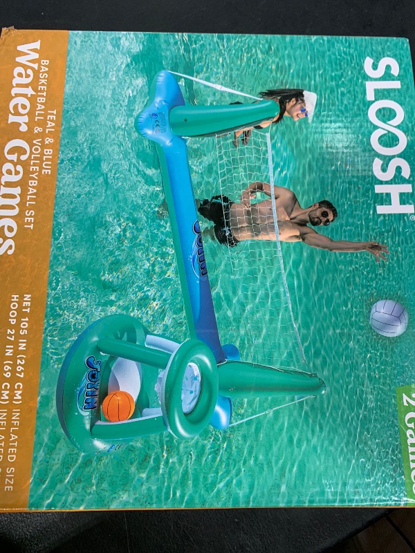 Photo 1 of JOYIN Inflatable Pool Float Set Volleyball Net & Basketball Hoops, Floating Swimming Game Toy for Kids and Adults, Summer Floaties, Volleyball Court (105”x28”x35”)|Basketball (27”x23”x27”),L-Blue