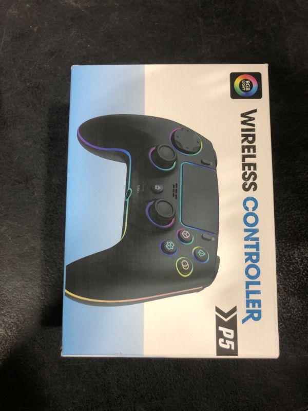 Photo 1 of MYSTILUCK Wireless Controller Compatible with PS-5/Pro/PC/MAC/iOS/Android10/Steam Deck, Gamepad with 7 Colors RGB Lighting/Dual Vibration/Turbo/6 Axis Gyro Sensor/Programmable/Headset Jack/1500 mAh Battery