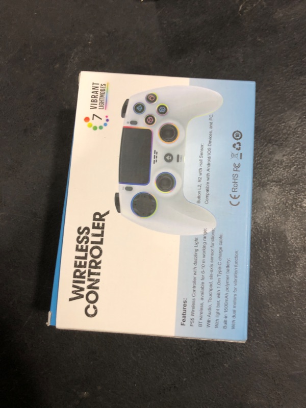 Photo 1 of MYSTILUCK Wireless Controller Compatible with PS-5/Pro/PC/MAC/iOS/Android10/Steam Deck, Gamepad with 7 Colors RGB Lighting/Dual Vibration/Turbo/6 Axis Gyro Sensor/Programmable/Headset Jack/1500 mAh Battery