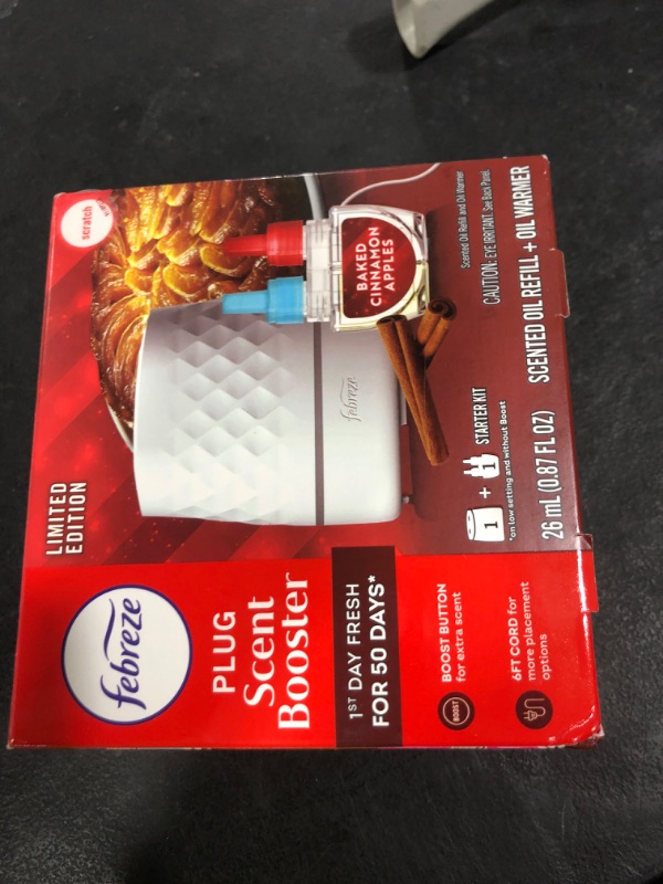 Photo 1 of Febreze Plug Scent Booster Starter Kit, Oil Diffuser, Air Freshener Plug in, Continuous Scent, 2 Devices + 2 Baked Cinnamon Apple Refill